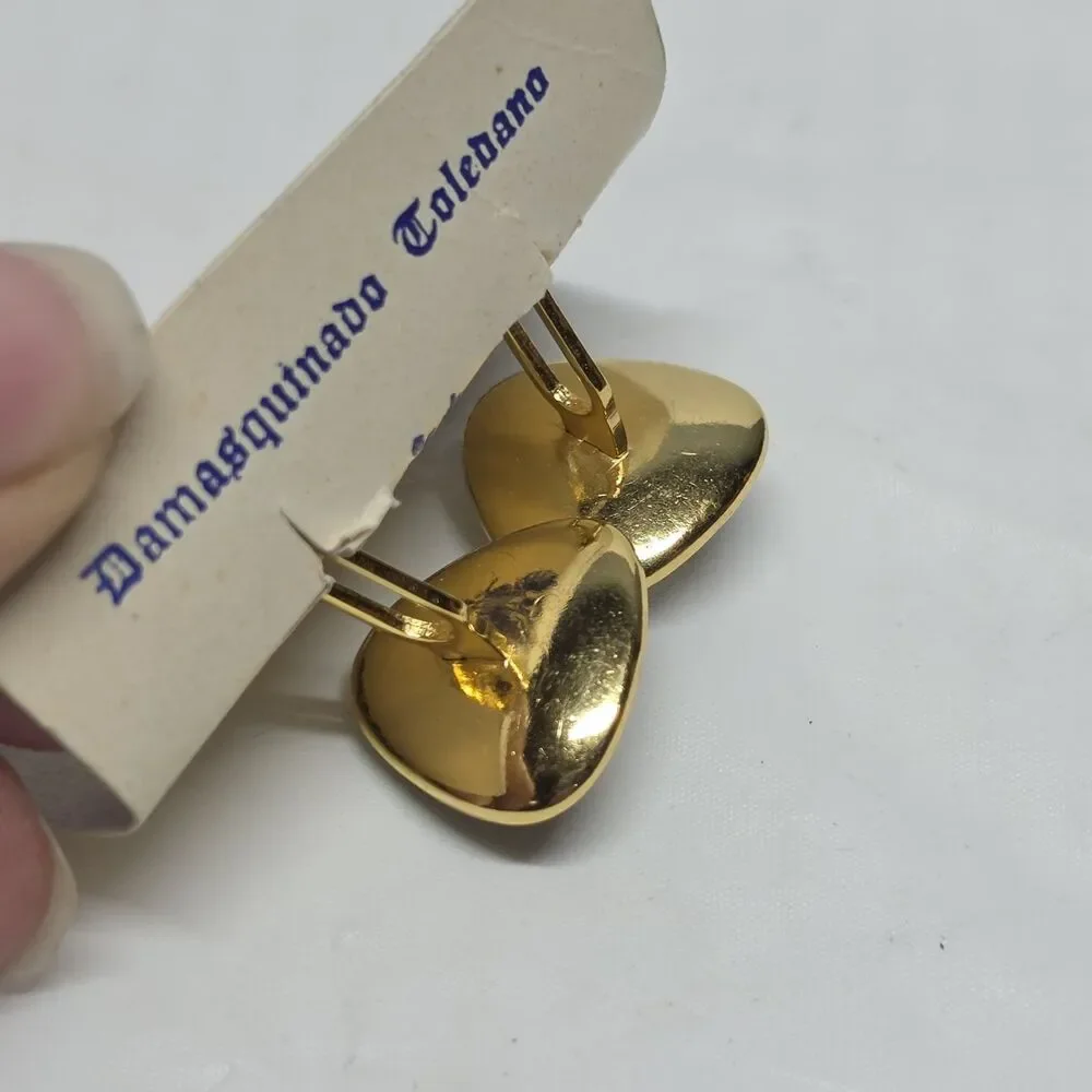 VINTAGE 1960s CUFFLINKS DOUBLE HEAD EAGLE DAMASCENE TOLEDO WARE SPAIN 24k GP